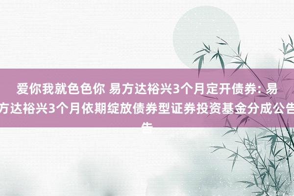 爱你我就色色你 易方达裕兴3个月定开债券: 易方达裕兴3个月依期绽放债券型证券投资基金分成公告